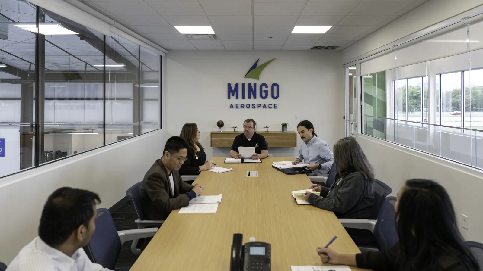 The Mingo Aerospace production floor with technicians at workstations